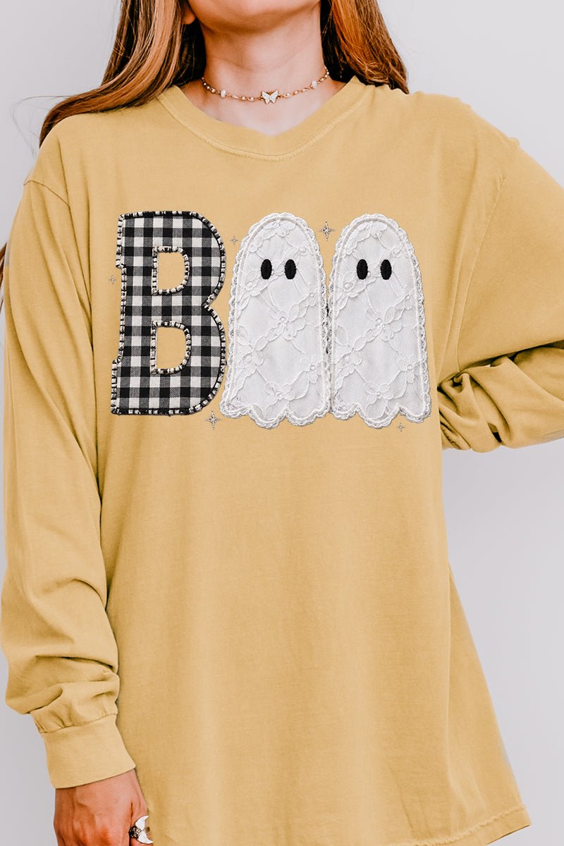 Gingham & Lace Boo Comfort Colors Heavyweight Long T-Shirt - Wholesale Accessory Market