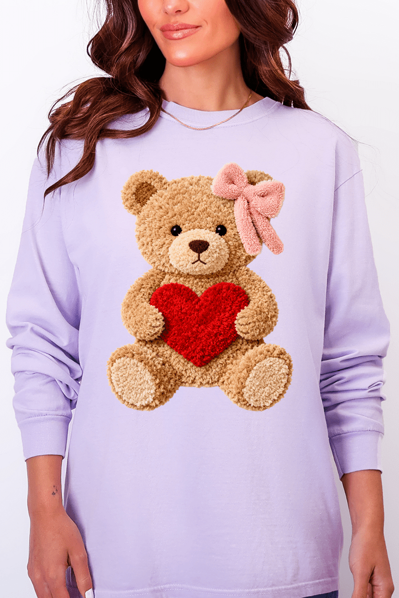 Cozy Heart Cub Faux Yarn Comfort Colors Heavyweight Long T-Shirt - Wholesale Accessory Market
