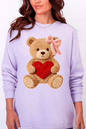 Cozy Heart Cub Faux Yarn Comfort Colors Heavyweight Long T-Shirt - Wholesale Accessory Market