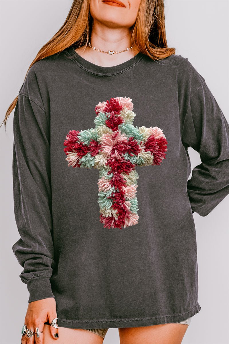Faux Yarn Cross Comfort Colors Heavyweight Long Sleeve T-Shirt - Wholesale Accessory Market