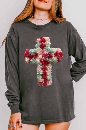 Faux Yarn Cross Comfort Colors Heavyweight Long Sleeve T-Shirt - Wholesale Accessory Market