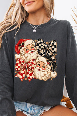 Merry Check Santa Comfort Colors Heavyweight Long T-Shirt - Wholesale Accessory Market