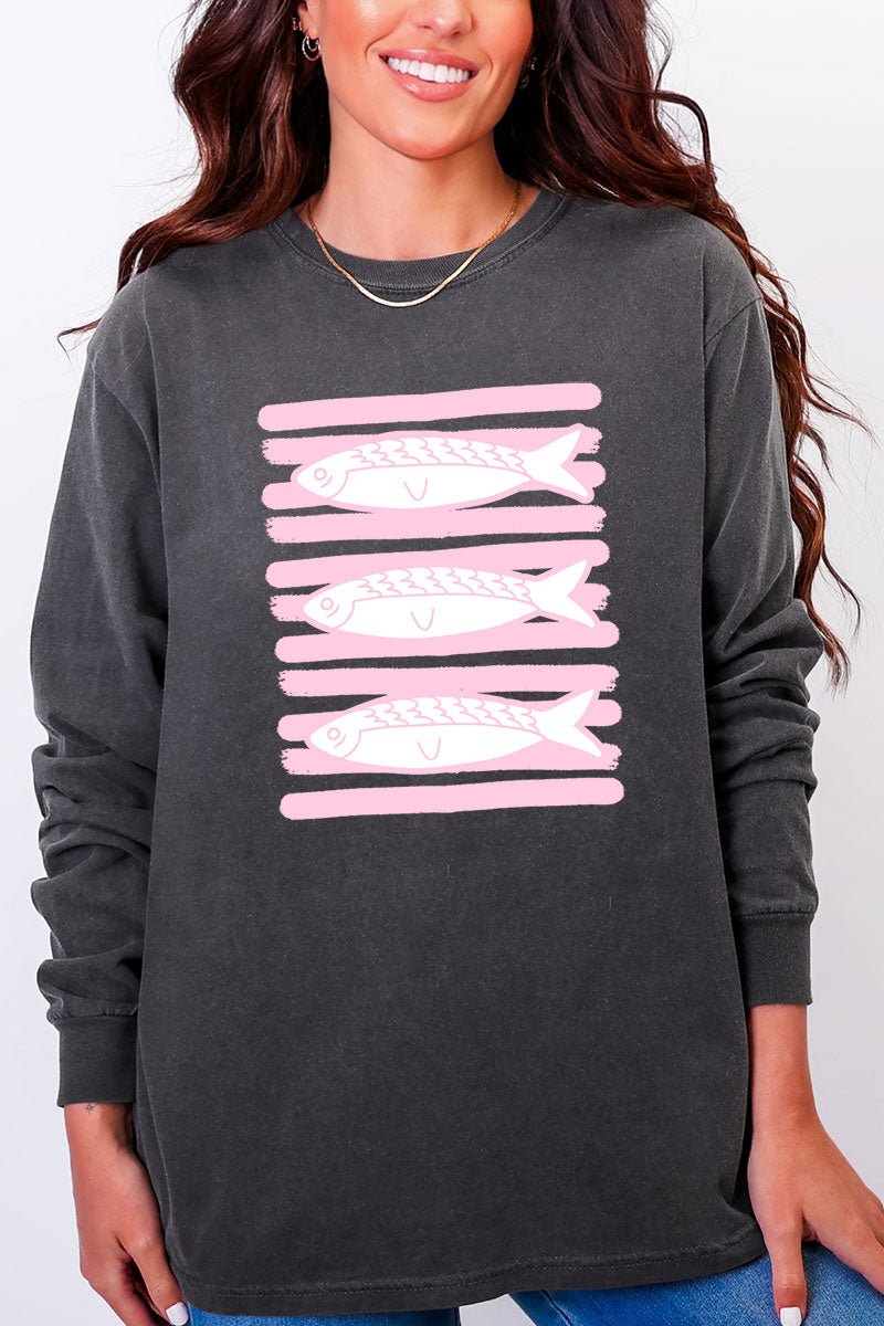 Preppy Pink Fish Comfort Colors Heavyweight Long Sleeve T-Shirt - Wholesale Accessory Market
