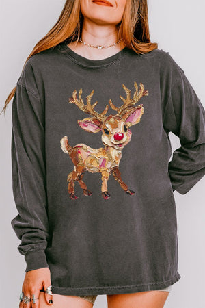 The Painted Red Nose Reindeer Comfort Colors Heavyweight Long Sleeve T-Shirt - Wholesale Accessory Market