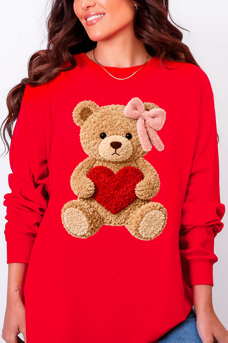 Cozy Heart Cub Faux Yarn Comfort Colors Heavyweight Long T-Shirt - Wholesale Accessory Market