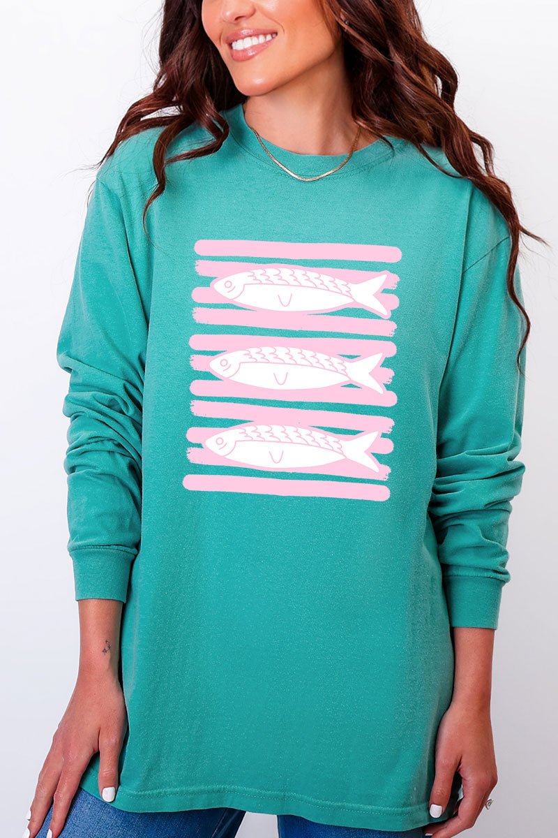 Preppy Pink Fish Comfort Colors Heavyweight Long Sleeve T-Shirt - Wholesale Accessory Market