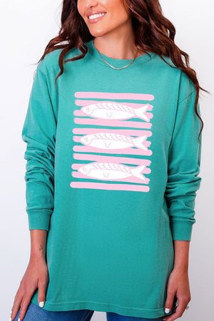 Preppy Pink Fish Comfort Colors Heavyweight Long Sleeve T-Shirt - Wholesale Accessory Market