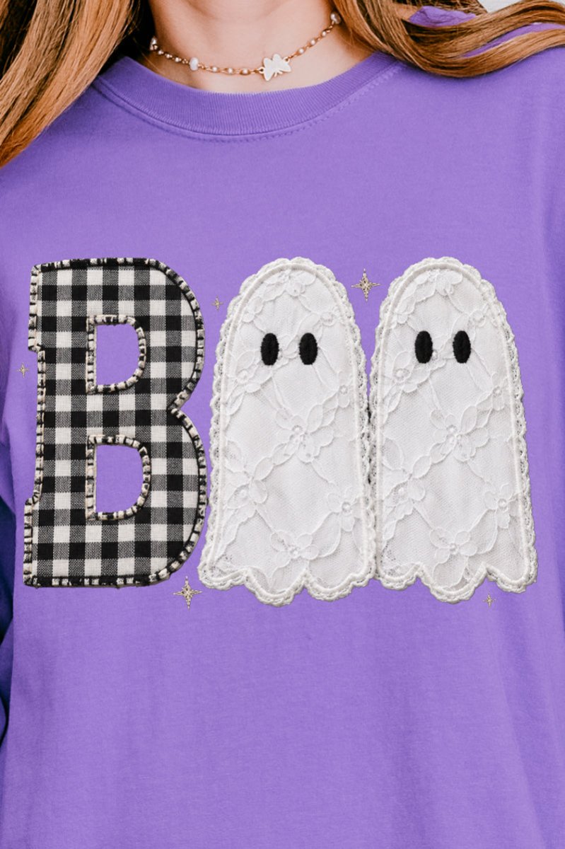 Gingham & Lace Boo Comfort Colors Heavyweight Long T-Shirt - Wholesale Accessory Market