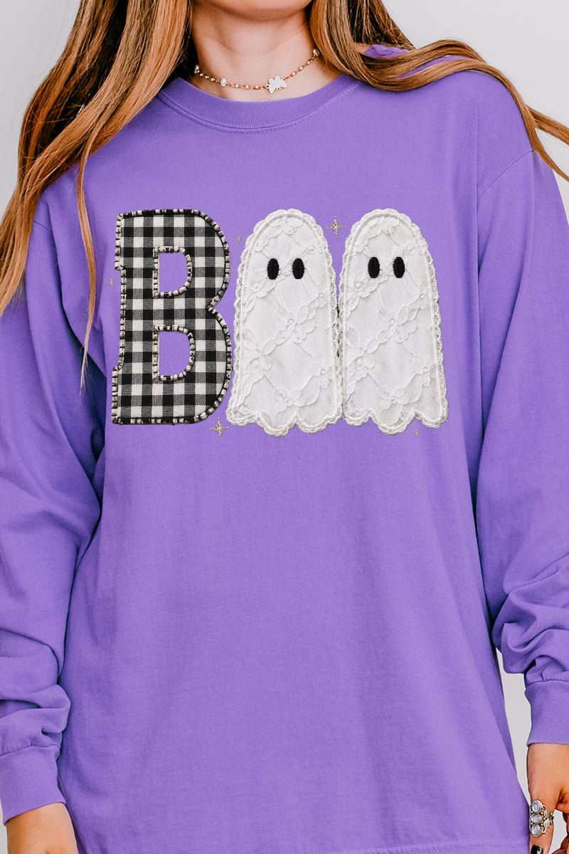 Gingham & Lace Boo Comfort Colors Heavyweight Long T-Shirt - Wholesale Accessory Market