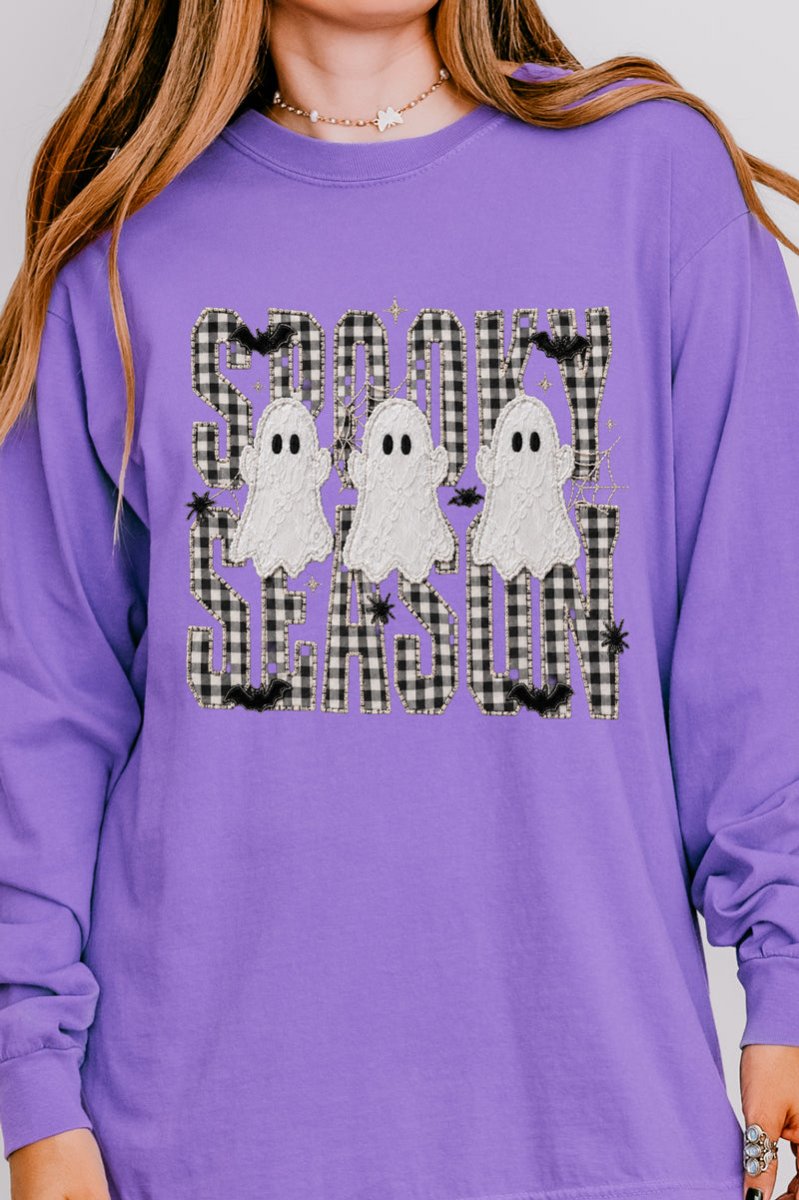 Spooky Season Gingham & Ghosts Comfort Colors Heavyweight Long T-Shirt - Wholesale Accessory Market
