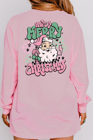 Groovy Merry Christmas Front & Back Design Comfort Colors Heavyweight Long T-Shirt - Wholesale Accessory Market