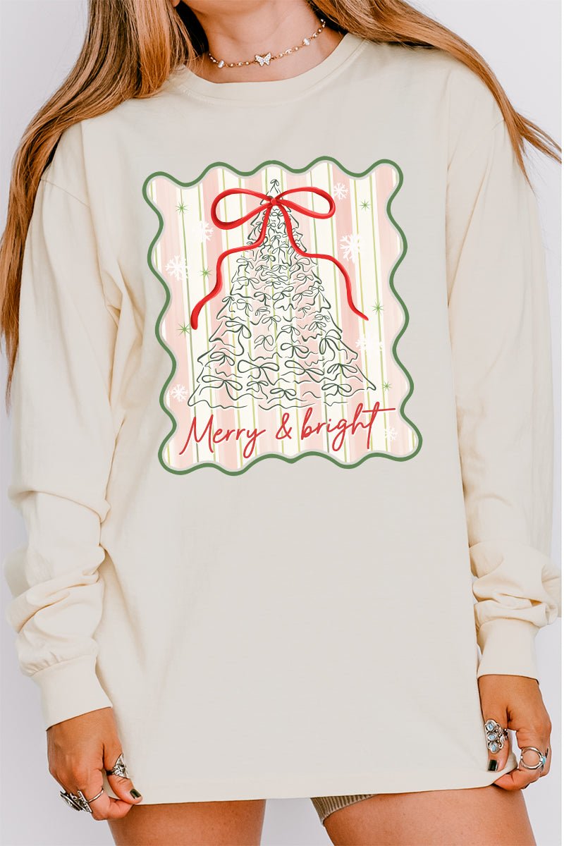 Merry & Bright Coquette Tree Comfort Colors Heavyweight Long T-Shirt - Wholesale Accessory Market