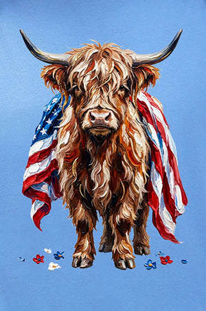 Painted Old Glory Highland Cow Softstyle Adult T-Shirt - Wholesale Accessory Market