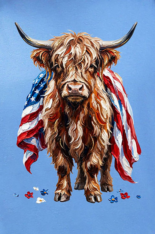Painted Old Glory Highland Cow Softstyle Adult T-Shirt - Wholesale Accessory Market