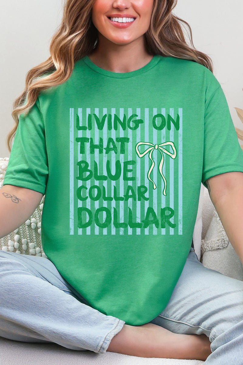 Striped Blue Collar Dollar Blue And Green Softstyle Adult T-Shirt - Wholesale Accessory Market