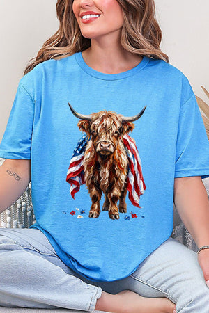 Painted Old Glory Highland Cow Softstyle Adult T-Shirt - Wholesale Accessory Market