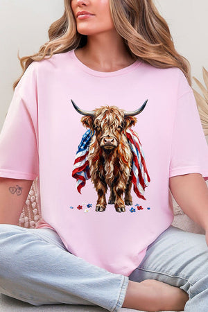 Painted Old Glory Highland Cow Softstyle Adult T-Shirt - Wholesale Accessory Market