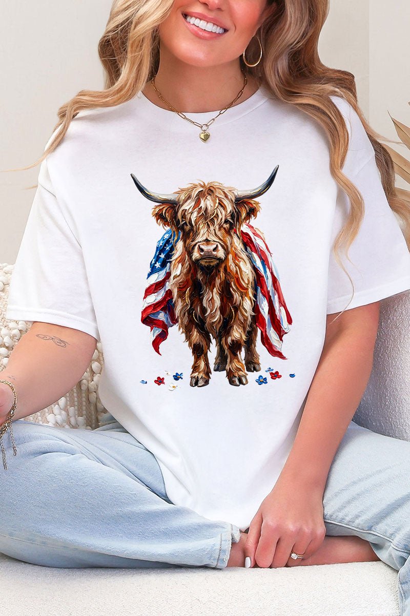 Painted Old Glory Highland Cow Softstyle Adult T-Shirt - Wholesale Accessory Market