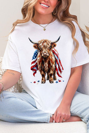 Painted Old Glory Highland Cow Softstyle Adult T-Shirt - Wholesale Accessory Market