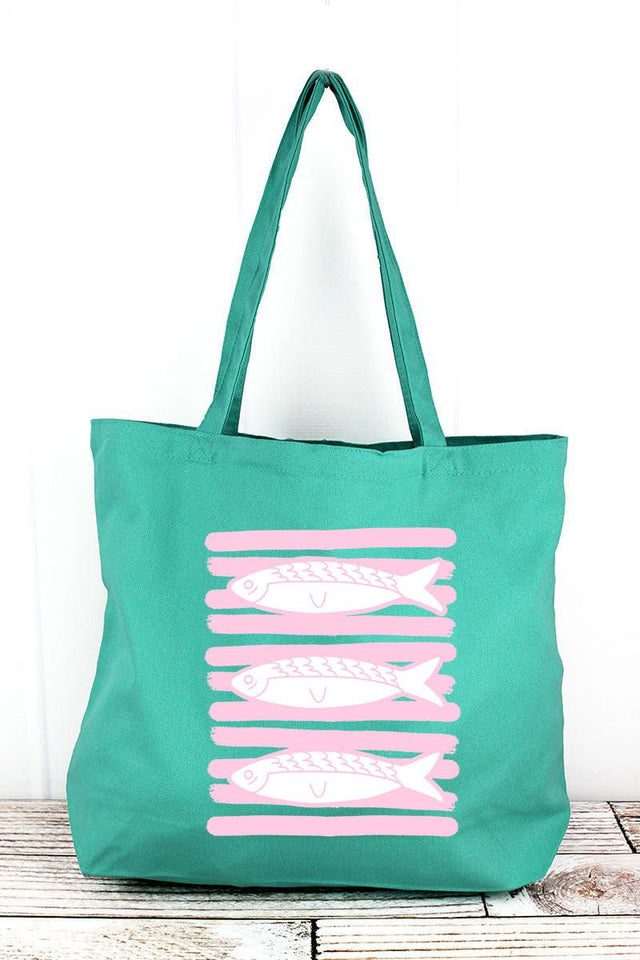 Preppy Pink Fish Pigment - Dyed Large Canvas Tote - Wholesale Accessory Market