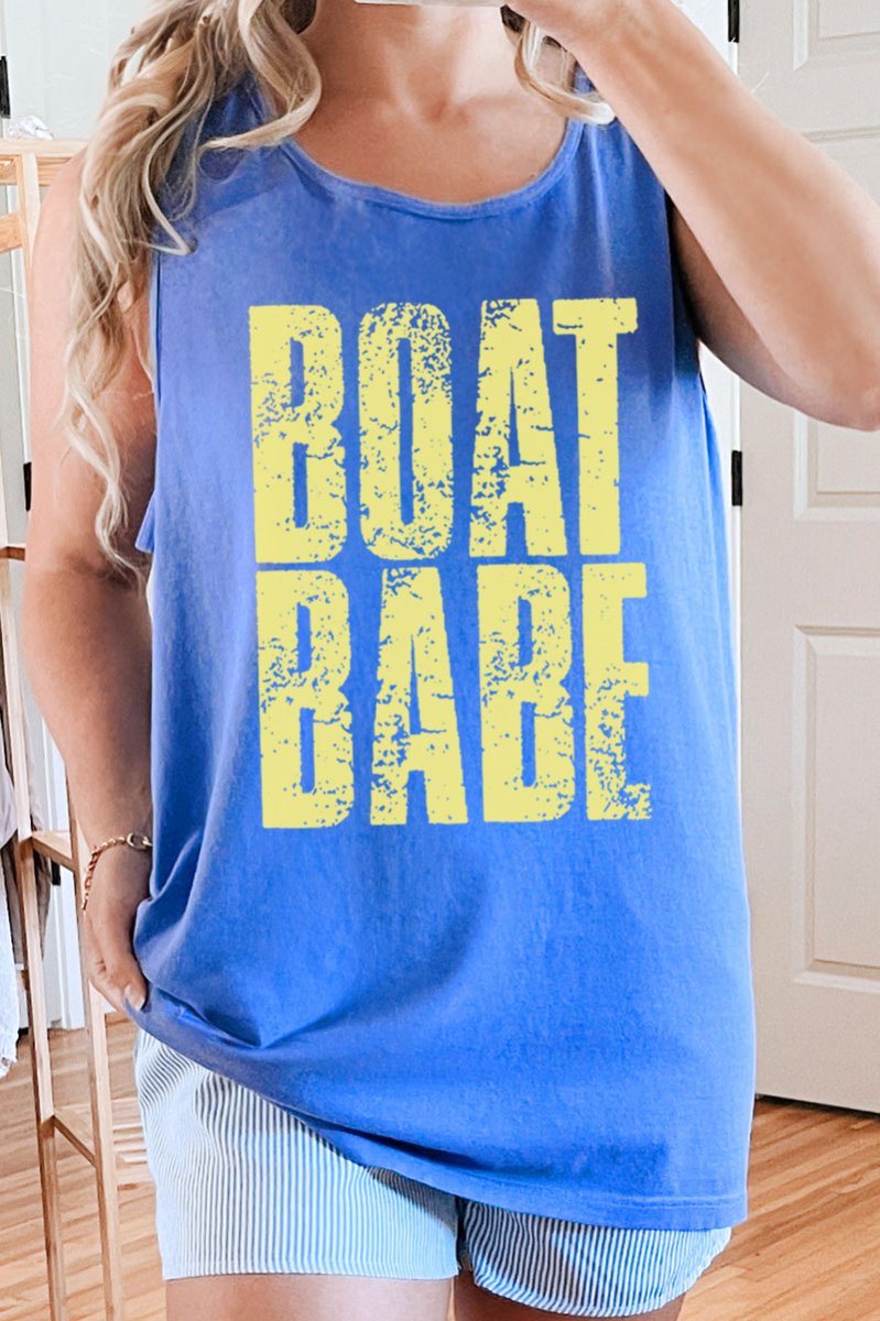 Distressed Boat Babe Comfort Colors Cotton Tank Top - Wholesale Accessory Market