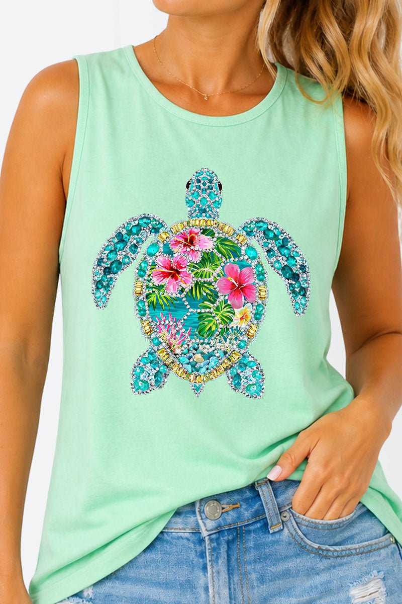 Seaside Sparkle Turtle Comfort Colors Cotton Tank Top - Wholesale Accessory Market