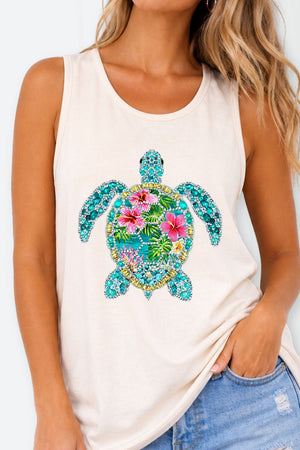 Seaside Sparkle Turtle Comfort Colors Cotton Tank Top - Wholesale Accessory Market