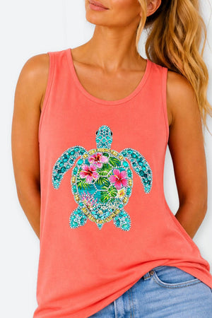 Seaside Sparkle Turtle Comfort Colors Cotton Tank Top - Wholesale Accessory Market