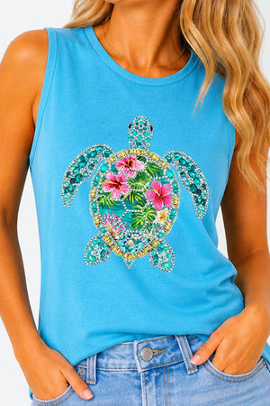 Seaside Sparkle Turtle Comfort Colors Cotton Tank Top - Wholesale Accessory Market