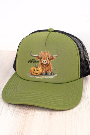 Hey There Pumpkin Highland Cow Foam Front Mesh Trucker Cap - Wholesale Accessory Market