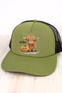 Hey There Pumpkin Highland Cow Foam Front Mesh Trucker Cap - Wholesale Accessory Market
