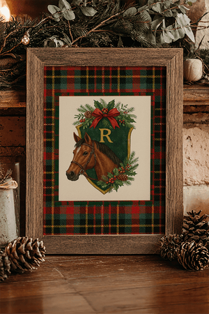 Equestrian Holiday Monogram Crest Ready To Frame Print *Customize Your Initial - Wholesale Accessory Market