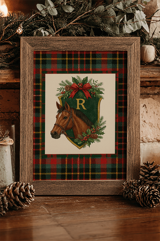 Equestrian Holiday Monogram Crest Ready To Frame Print *Customize Your Initial - Wholesale Accessory Market