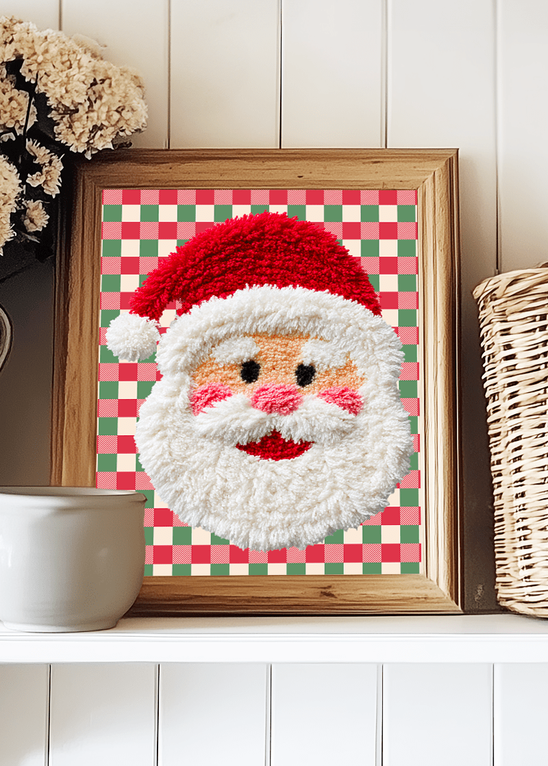 Checkered Cheer Faux Yarn Santa Ready To Frame Canvas Print - Wholesale Accessory Market