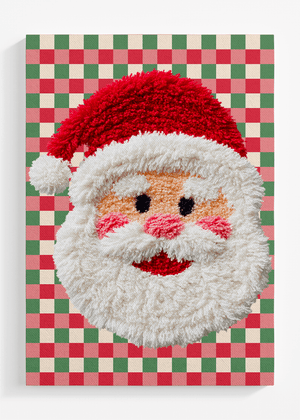 Checkered Cheer Faux Yarn Santa Ready To Frame Canvas Print - Wholesale Accessory Market
