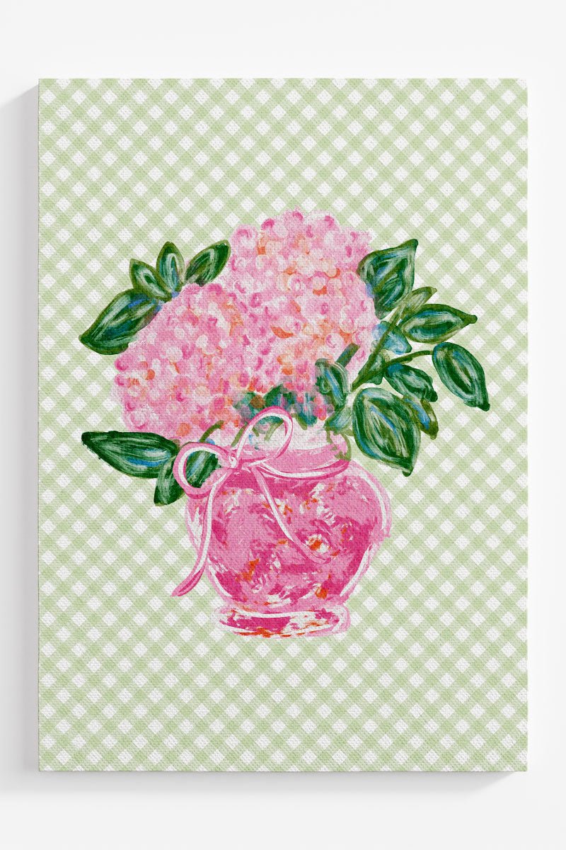 Green Gingham Blush Blossom Ready To Frame Canvas Print - Wholesale Accessory Market