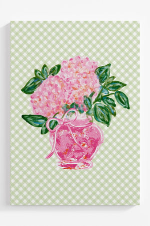 Green Gingham Blush Blossom Ready To Frame Canvas Print - Wholesale Accessory Market