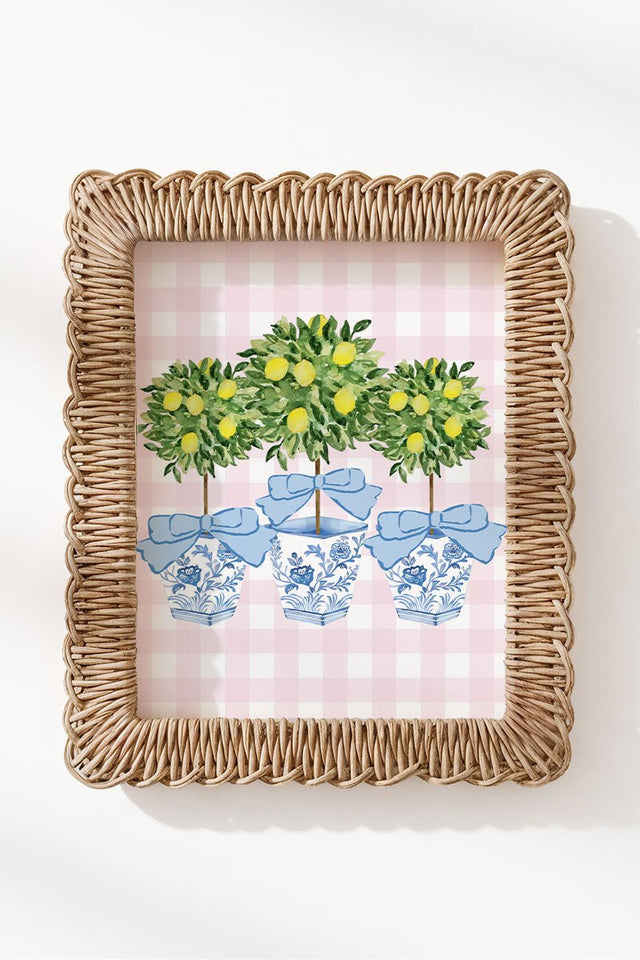 Pink Gingham Lemon Grove Trio Ready To Frame Canvas Print - Wholesale Accessory Market