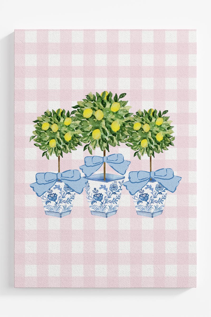 Pink Gingham Lemon Grove Trio Ready To Frame Canvas Print - Wholesale Accessory Market
