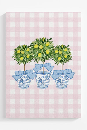 Pink Gingham Lemon Grove Trio Ready To Frame Canvas Print - Wholesale Accessory Market