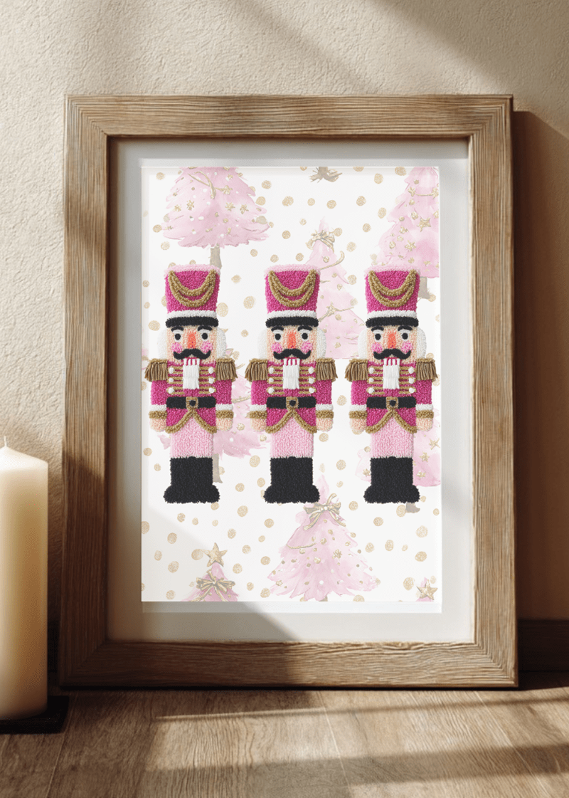 Pinkmas Trees Faux Yarn Holiday Guard Ready To Frame Canvas Print - Wholesale Accessory Market