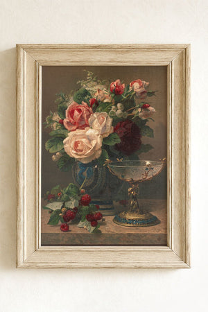 Still Life With Roses And Raspberries Ready To Frame Canvas Print - Wholesale Accessory Market