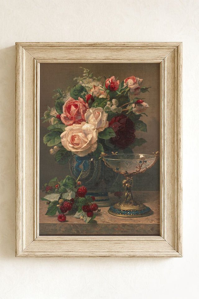 Still Life With Roses And Raspberries Ready To Frame Canvas Print - Wholesale Accessory Market