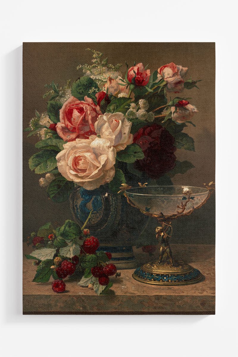Still Life With Roses And Raspberries Ready To Frame Canvas Print - Wholesale Accessory Market
