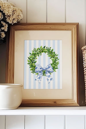 Striped Blue Willow Wreath Ready To Frame Canvas Print - Wholesale Accessory Market