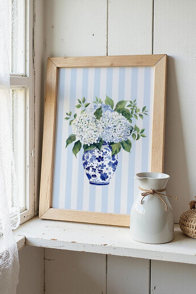 Striped Sunday Blue Blooms Ready To Frame Canvas Print - Wholesale Accessory Market