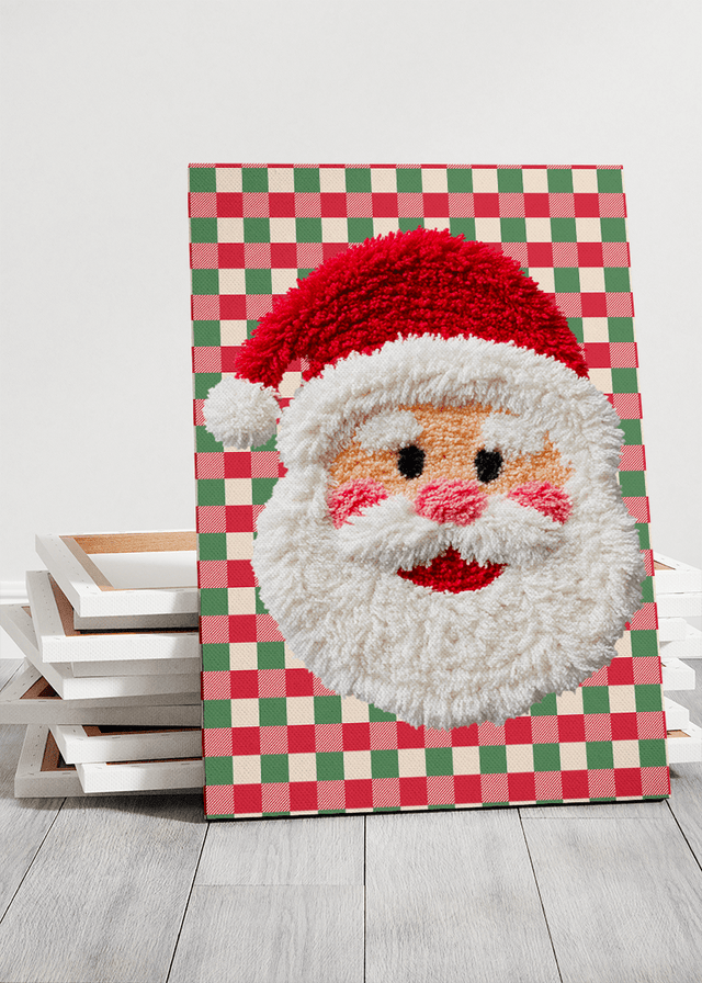 Checkered Cheer Faux Yarn Santa Stretched Canvas Print - Wholesale Accessory Market