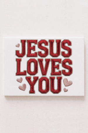 Faux Embroidery Jesus Loves You Stretched Canvas Print - Wholesale Accessory Market
