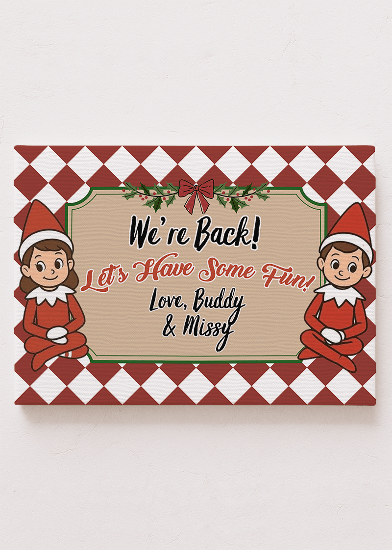 Personalized Plaid & Playful Elf Stretched Canvas Print *Customize with Elf Names - Wholesale Accessory Market