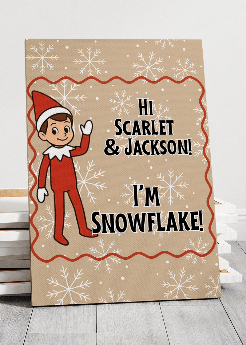 Personalized Snowy Elf Message Stretched Canvas Print *Customize with Children and Elf Names - Wholesale Accessory Market